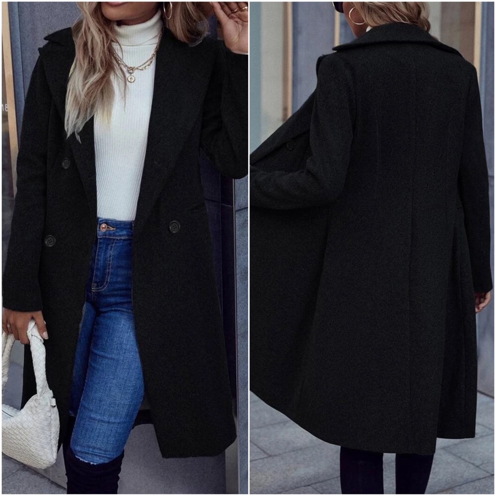 Classic Charcoal Double Breasted Button up Jacket Coat - Picture 8 of 8